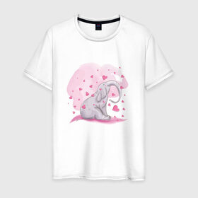Мужская футболка хлопок с принтом Слоник в Санкт-Петербурге, 100% хлопок | прямой крой, круглый вырез горловины, длина до линии бедер, слегка спущенное плечо. | акварель | любовь | рисунок | розовый