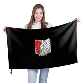 Флаг 3D с принтом Атака Титанов (эмблема) #9 в Санкт-Петербурге, 100% полиэстер | плотность ткани — 95 г/м2, размер — 67 х 109 см. Принт наносится с одной стороны | attack on titan | shingeki no kyojin | белый | красный | чёрный | эмблема разведчиков
