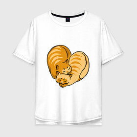 Мужская футболка хлопок Oversize с принтом Love cats в Санкт-Петербурге, 100% хлопок | свободный крой, круглый ворот, “спинка” длиннее передней части | Тематика изображения на принте: 