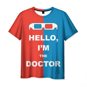 Мужская футболка 3D с принтом I`m the Doctor в Санкт-Петербурге, 100% полиэфир | прямой крой, круглый вырез горловины, длина до линии бедер | арт | доктор кто | надпись | сериал | тардис | фильмы | я доктор