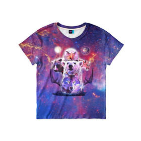Детская футболка 3D с принтом Звериный прайд в Санкт-Петербурге, 100% гипоаллергенный полиэфир | прямой крой, круглый вырез горловины, длина до линии бедер, чуть спущенное плечо, ткань немного тянется | волк | вселенная | галактика | звезды | медведь | орел | пума | туманность