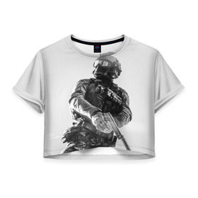 Женская футболка 3D укороченная с принтом Battlefield 4 в Санкт-Петербурге, 100% полиэстер | круглая горловина, длина футболки до линии талии, рукава с отворотами | battlefield | game | soldiers | weapons | воин | игра | игрок | оружие | солдат