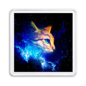 Магнит 55*55 с принтом Звездный кот в Санкт-Петербурге, Пластик | Размер: 65*65 мм; Размер печати: 55*55 мм | звезды | кот | мордочка | темный