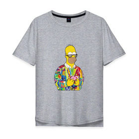 Мужская футболка хлопок Oversize с принтом Homer в Санкт-Петербурге, 100% хлопок | свободный крой, круглый ворот, “спинка” длиннее передней части | bart | homer | simpsons | барт | гомер | еда | мультфильм | отец | папа | пончик | радуга | симпсоны | спрингфилд | хиппи | цвет