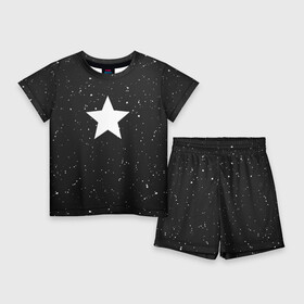 Детский костюм с шортами 3D с принтом Super Star в Санкт-Петербурге,  |  | black | milk | блэк | брызги | звезда | милк | текстура | узор