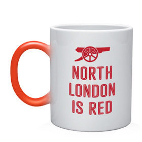 Кружка хамелеон с принтом North London is Red в Санкт-Петербурге, керамика | меняет цвет при нагревании, емкость 330 мл | Тематика изображения на принте: arsenal | football | арсенал | лондон | спорт | футбол