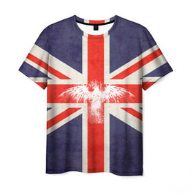 Мужская футболка 3D с принтом Флаг Англии с белым орлом в Санкт-Петербурге, 100% полиэфир | прямой крой, круглый вырез горловины, длина до линии бедер | london | англия | белый | брызги | великобритания | империя | клякса | крылья | лондон | необычный | объеденное королевство | орел | птица | символ | сокол | туманный альбион | флаг
