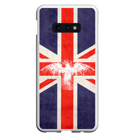 Чехол для Samsung S10E с принтом Флаг Англии с белым орлом в Санкт-Петербурге, Силикон | Область печати: задняя сторона чехла, без боковых панелей | london | англия | белый | брызги | великобритания | империя | клякса | крылья | лондон | необычный | объеденное королевство | орел | птица | символ | сокол | туманный альбион | флаг