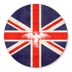 Коврик круглый с принтом Флаг Англии с белым орлом в Санкт-Петербурге, резина и полиэстер | круглая форма, изображение наносится на всю лицевую часть | london | англия | белый | брызги | великобритания | империя | клякса | крылья | лондон | необычный | объеденное королевство | орел | птица | символ | сокол | туманный альбион | флаг