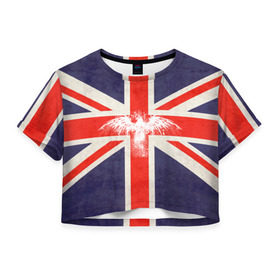 Женская футболка 3D укороченная с принтом Флаг Англии с белым орлом в Санкт-Петербурге, 100% полиэстер | круглая горловина, длина футболки до линии талии, рукава с отворотами | london | англия | белый | брызги | великобритания | империя | клякса | крылья | лондон | необычный | объеденное королевство | орел | птица | символ | сокол | туманный альбион | флаг