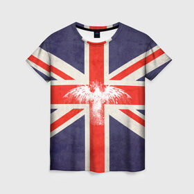 Женская футболка 3D с принтом Флаг Англии с белым орлом в Санкт-Петербурге, 100% полиэфир ( синтетическое хлопкоподобное полотно) | прямой крой, круглый вырез горловины, длина до линии бедер | london | англия | белый | брызги | великобритания | империя | клякса | крылья | лондон | необычный | объеденное королевство | орел | птица | символ | сокол | туманный альбион | флаг