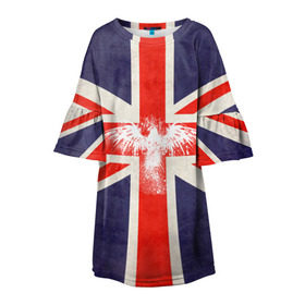Детское платье 3D с принтом Флаг Англии с белым орлом в Санкт-Петербурге, 100% полиэстер | прямой силуэт, чуть расширенный к низу. Круглая горловина, на рукавах — воланы | london | англия | белый | брызги | великобритания | империя | клякса | крылья | лондон | необычный | объеденное королевство | орел | птица | символ | сокол | туманный альбион | флаг