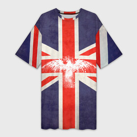 Платье-футболка 3D с принтом Флаг Англии с белым орлом в Санкт-Петербурге,  |  | london | англия | белый | брызги | великобритания | империя | клякса | крылья | лондон | необычный | объеденное королевство | орел | птица | символ | сокол | туманный альбион | флаг
