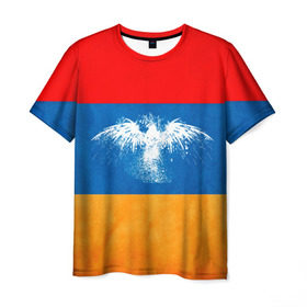 Мужская футболка 3D с принтом Флаг Армении с белым орлом в Санкт-Петербурге, 100% полиэфир | прямой крой, круглый вырез горловины, длина до линии бедер | айастан | армения | белый | босеан | брызги | ереван | знамя | империя | клякса | крылья | кумач | необычный | орел | пойс | птица | символ | сокол | стяг | флаг | хайастан | штандарт