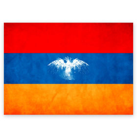 Поздравительная открытка с принтом Флаг Армении с белым орлом в Санкт-Петербурге, 100% бумага | плотность бумаги 280 г/м2, матовая, на обратной стороне линовка и место для марки
 | айастан | армения | белый | босеан | брызги | ереван | знамя | империя | клякса | крылья | кумач | необычный | орел | пойс | птица | символ | сокол | стяг | флаг | хайастан | штандарт