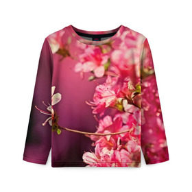 Детский лонгслив 3D с принтом Сакура в Санкт-Петербурге, 100% полиэстер | длинные рукава, круглый вырез горловины, полуприлегающий силуэт
 | Тематика изображения на принте: 3d | flower | nature | pink | sakura | весна | деревья | природа | розовый | сакура | цветы | япония