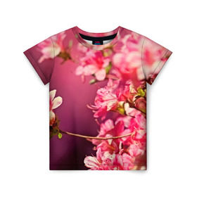 Детская футболка 3D с принтом Сакура в Санкт-Петербурге, 100% гипоаллергенный полиэфир | прямой крой, круглый вырез горловины, длина до линии бедер, чуть спущенное плечо, ткань немного тянется | 3d | flower | nature | pink | sakura | весна | деревья | природа | розовый | сакура | цветы | япония