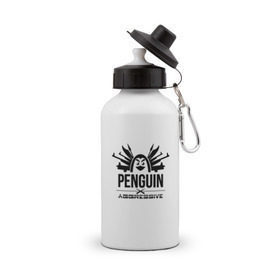 Бутылка спортивная с принтом Агрессивный пингвин в Санкт-Петербурге, металл | емкость — 500 мл, в комплекте две пластиковые крышки и карабин для крепления | aggressive penguin | оружие | птица