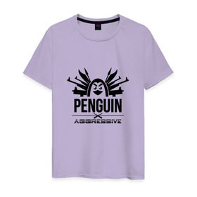 Мужская футболка хлопок с принтом Агрессивный пингвин в Санкт-Петербурге, 100% хлопок | прямой крой, круглый вырез горловины, длина до линии бедер, слегка спущенное плечо. | aggressive penguin | оружие | птица