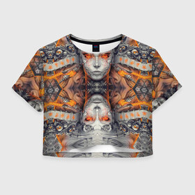 Женская футболка 3D укороченная с принтом Robotix в Санкт-Петербурге, 100% полиэстер | круглая горловина, длина футболки до линии талии, рукава с отворотами | абстракция | арт | девушка | краска | лицо | прикольные | робот | цветные