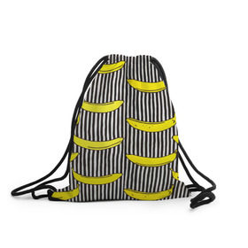 Рюкзак-мешок 3D с принтом Бананы на Полосатом Фоне в Санкт-Петербурге, 100% полиэстер | плотность ткани — 200 г/м2, размер — 35 х 45 см; лямки — толстые шнурки, застежка на шнуровке, без карманов и подкладки | банана | бананчик | вкусный | желтый | спелый | фрукт