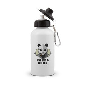 Бутылка спортивная с принтом Panda Boss в Санкт-Петербурге, металл | емкость — 500 мл, в комплекте две пластиковые крышки и карабин для крепления | банда | большой | босс | важный | главарь | главный | директор | крутой | круче всех | лидер | мех | панда | россия | русский | самый | супер | трубка | шуба