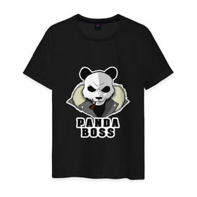 Мужская футболка хлопок с принтом Panda Boss в Санкт-Петербурге, 100% хлопок | прямой крой, круглый вырез горловины, длина до линии бедер, слегка спущенное плечо. | банда | большой | босс | важный | главарь | главный | директор | крутой | круче всех | лидер | мех | панда | россия | русский | самый | супер | трубка | шуба