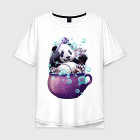 Мужская футболка хлопок Oversize с принтом Панда в Санкт-Петербурге, 100% хлопок | свободный крой, круглый ворот, “спинка” длиннее передней части | арт | ванная | пена | пузыри | рисунок
