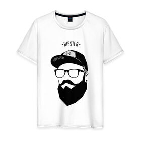 Мужская футболка хлопок с принтом Hipster в Санкт-Петербурге, 100% хлопок | прямой крой, круглый вырез горловины, длина до линии бедер, слегка спущенное плечо. | 
