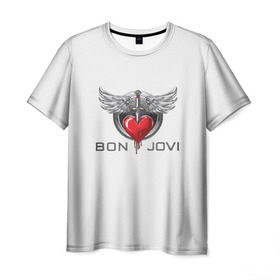 Мужская футболка 3D с принтом Bon Jovi в Санкт-Петербурге, 100% полиэфир | прямой крой, круглый вырез горловины, длина до линии бедер | its my life | бон жови | джон бон джови | кровь | меч | сердце