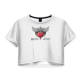 Женская футболка 3D укороченная с принтом Bon Jovi в Санкт-Петербурге, 100% полиэстер | круглая горловина, длина футболки до линии талии, рукава с отворотами | its my life | бон жови | джон бон джови | кровь | меч | сердце
