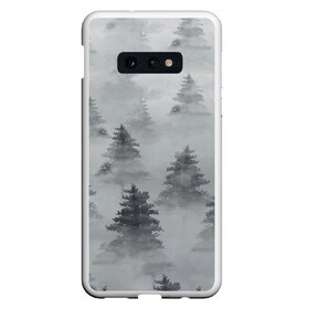 Чехол для Samsung S10E с принтом Туманный лес в Санкт-Петербурге, Силикон | Область печати: задняя сторона чехла, без боковых панелей | Тематика изображения на принте: бор | вечер | деревья | елка | еловый | ель | загадочный | земля | зима | лес | мрачный | необычный | природа | серый | сибирь | снег | тайга | туман | хвойный