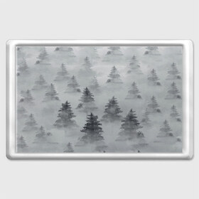 Магнит 45*70 с принтом Туманный лес в Санкт-Петербурге, Пластик | Размер: 78*52 мм; Размер печати: 70*45 | Тематика изображения на принте: бор | вечер | деревья | елка | еловый | ель | загадочный | земля | зима | лес | мрачный | необычный | природа | серый | сибирь | снег | тайга | туман | хвойный