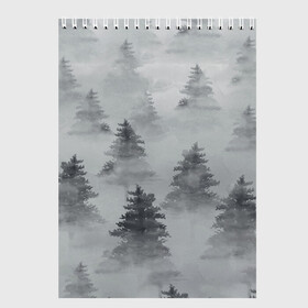 Скетчбук с принтом Туманный лес в Санкт-Петербурге, 100% бумага
 | 48 листов, плотность листов — 100 г/м2, плотность картонной обложки — 250 г/м2. Листы скреплены сверху удобной пружинной спиралью | бор | вечер | деревья | елка | еловый | ель | загадочный | земля | зима | лес | мрачный | необычный | природа | серый | сибирь | снег | тайга | туман | хвойный