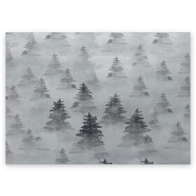 Поздравительная открытка с принтом Туманный лес в Санкт-Петербурге, 100% бумага | плотность бумаги 280 г/м2, матовая, на обратной стороне линовка и место для марки
 | Тематика изображения на принте: бор | вечер | деревья | елка | еловый | ель | загадочный | земля | зима | лес | мрачный | необычный | природа | серый | сибирь | снег | тайга | туман | хвойный