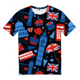 Мужская футболка 3D с принтом Великобритания в Санкт-Петербурге, 100% полиэфир | прямой крой, круглый вырез горловины, длина до линии бедер | красный | лондон | паттерн | черный