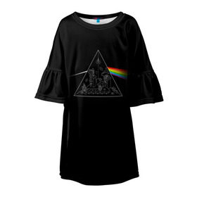 Детское платье 3D с принтом Pink Floyd Make Rainbow в Санкт-Петербурге, 100% полиэстер | прямой силуэт, чуть расширенный к низу. Круглая горловина, на рукавах — воланы | Тематика изображения на принте: англия | басы | британия | гитара | группа | логотип | музыка | песни | пинк флойд | призма | радуга | рок | свет