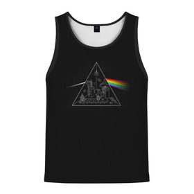 Мужская майка 3D с принтом Pink Floyd Make Rainbow в Санкт-Петербурге, 100% полиэстер | круглая горловина, приталенный силуэт, длина до линии бедра. Пройма и горловина окантованы тонкой бейкой | Тематика изображения на принте: англия | басы | британия | гитара | группа | логотип | музыка | песни | пинк флойд | призма | радуга | рок | свет