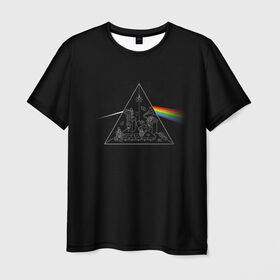 Мужская футболка 3D с принтом Pink Floyd Make Rainbow в Санкт-Петербурге, 100% полиэфир | прямой крой, круглый вырез горловины, длина до линии бедер | англия | басы | британия | гитара | группа | логотип | музыка | песни | пинк флойд | призма | радуга | рок | свет