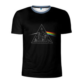 Мужская футболка 3D спортивная с принтом Pink Floyd Make Rainbow в Санкт-Петербурге, 100% полиэстер с улучшенными характеристиками | приталенный силуэт, круглая горловина, широкие плечи, сужается к линии бедра | англия | басы | британия | гитара | группа | логотип | музыка | песни | пинк флойд | призма | радуга | рок | свет