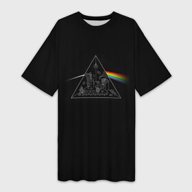 Платье-футболка 3D с принтом Pink Floyd Make Rainbow в Санкт-Петербурге,  |  | англия | басы | британия | гитара | группа | логотип | музыка | песни | пинк флойд | призма | радуга | рок | свет