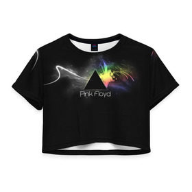 Женская футболка 3D укороченная с принтом Pink Floyd Logo в Санкт-Петербурге, 100% полиэстер | круглая горловина, длина футболки до линии талии, рукава с отворотами | англия | басы | британия | гитара | группа | дым | космос | логотип | музыка | песни | пинк флойд | призма | радуга | рок | свет