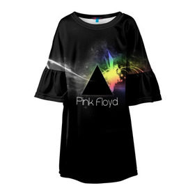 Детское платье 3D с принтом Pink Floyd Logo в Санкт-Петербурге, 100% полиэстер | прямой силуэт, чуть расширенный к низу. Круглая горловина, на рукавах — воланы | Тематика изображения на принте: англия | басы | британия | гитара | группа | дым | космос | логотип | музыка | песни | пинк флойд | призма | радуга | рок | свет