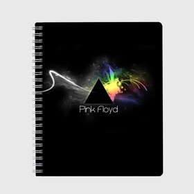 Тетрадь с принтом Pink Floyd Logo в Санкт-Петербурге, 100% бумага | 48 листов, плотность листов — 60 г/м2, плотность картонной обложки — 250 г/м2. Листы скреплены сбоку удобной пружинной спиралью. Уголки страниц и обложки скругленные. Цвет линий — светло-серый
 | Тематика изображения на принте: англия | басы | британия | гитара | группа | дым | космос | логотип | музыка | песни | пинк флойд | призма | радуга | рок | свет