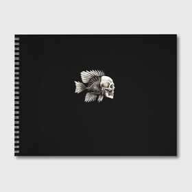 Альбом для рисования с принтом Рыба Скелет в Санкт-Петербурге, 100% бумага
 | матовая бумага, плотность 200 мг. | Тематика изображения на принте: анатомия | кости | море | плавники | принт | рисунок | рыбный | рыбы | тату | ужас | хвост | череп | черный | чешуя