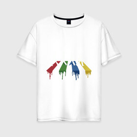 Женская футболка хлопок Oversize с принтом Beatles Color в Санкт-Петербурге, 100% хлопок | свободный крой, круглый ворот, спущенный рукав, длина до линии бедер
 | beatles | music | rock | битлз | краски | леннон | маккартни | музыка | переход | рок | старр | харрисон | цвет