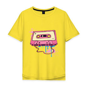 Мужская футболка хлопок Oversize с принтом Аудиокассета в Санкт-Петербурге, 100% хлопок | свободный крой, круглый ворот, “спинка” длиннее передней части | mc | кассета