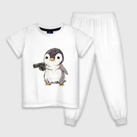 Детская пижама хлопок с принтом Пингвин с пистолетом в Санкт-Петербурге, 100% хлопок |  брюки и футболка прямого кроя, без карманов, на брюках мягкая резинка на поясе и по низу штанин
 | 
