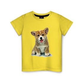 Детская футболка хлопок с принтом Коржик в Санкт-Петербурге, 100% хлопок | круглый вырез горловины, полуприлегающий силуэт, длина до линии бедер | Тематика изображения на принте: corgi | dog | korgi | вельш корги | дог | кардиган | корги | пемброк | собака | щенок
