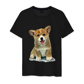 Мужская футболка хлопок с принтом Коржик в Санкт-Петербурге, 100% хлопок | прямой крой, круглый вырез горловины, длина до линии бедер, слегка спущенное плечо. | Тематика изображения на принте: corgi | dog | korgi | вельш корги | дог | кардиган | корги | пемброк | собака | щенок